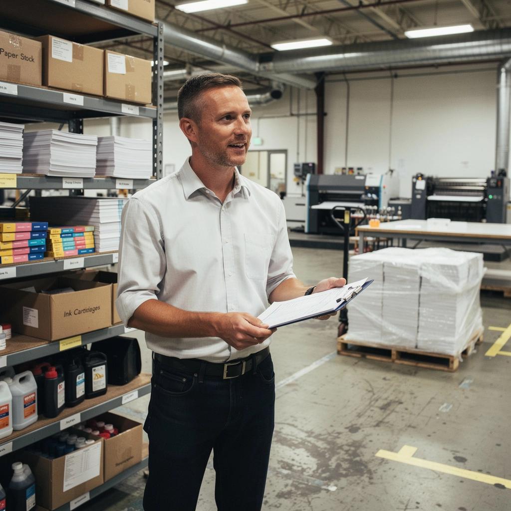 Client reviewing a printed catalog with a designer, discussing layout adjustments.